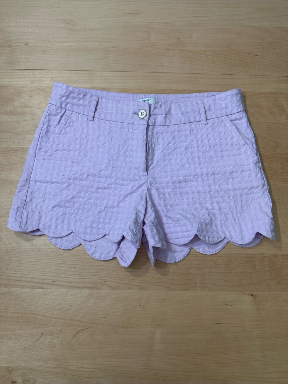 Crown & Ivy Lilac Scalloped Seersucker Shorts
